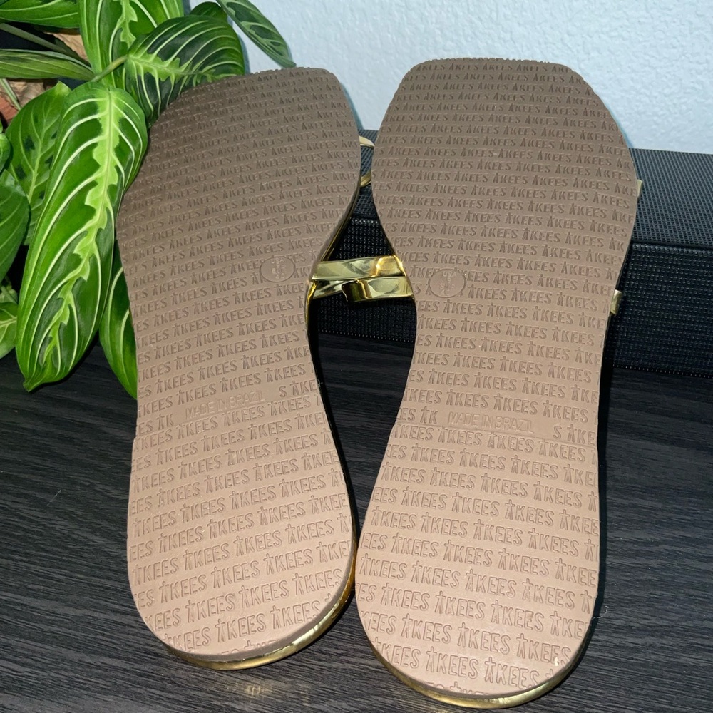 TKEES Gold Metallic Double Strap Slide Sandals - Picture 6 of 7